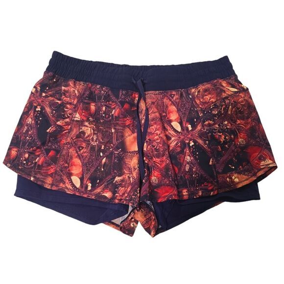 Calia by Carrie Underwood 2 in 1 Lined‎ Run Shorts Sand Mandala Brown Navy Large - Picture 2 of 8